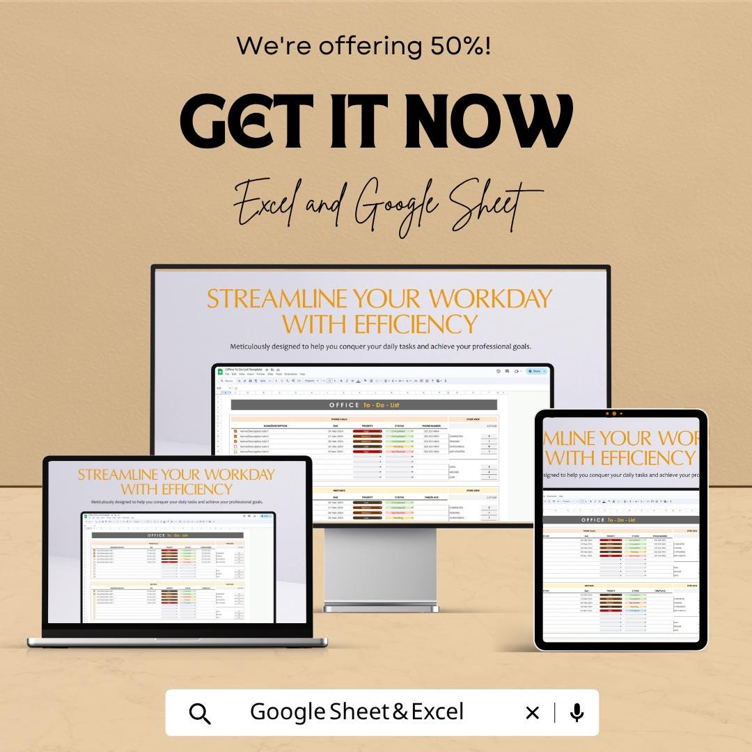Office To Do List Template | Task Management Spreadsheet | Daily Planner Template | Work Task Tracker | Excel & Google Sheets |