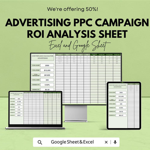 Cost Per Lead Calculator | PPC Advertising ROI Tracker | Google Sheets & Excel | Campaign Metrics Spreadsheet | CPL Calculation Sheet