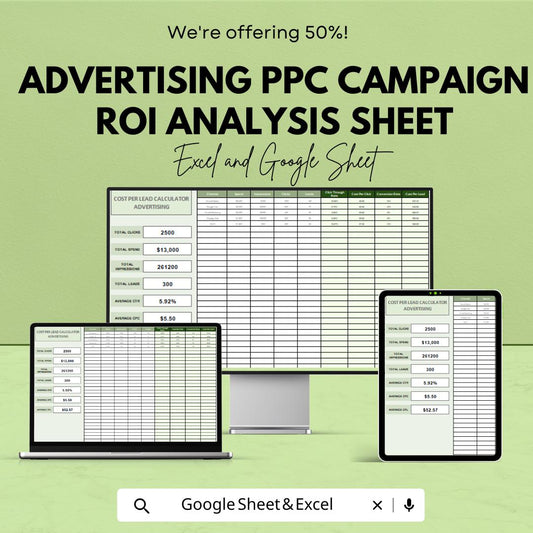 Cost Per Lead Calculator | PPC Advertising ROI Tracker | Google Sheets & Excel | Campaign Metrics Spreadsheet | CPL Calculation Sheet