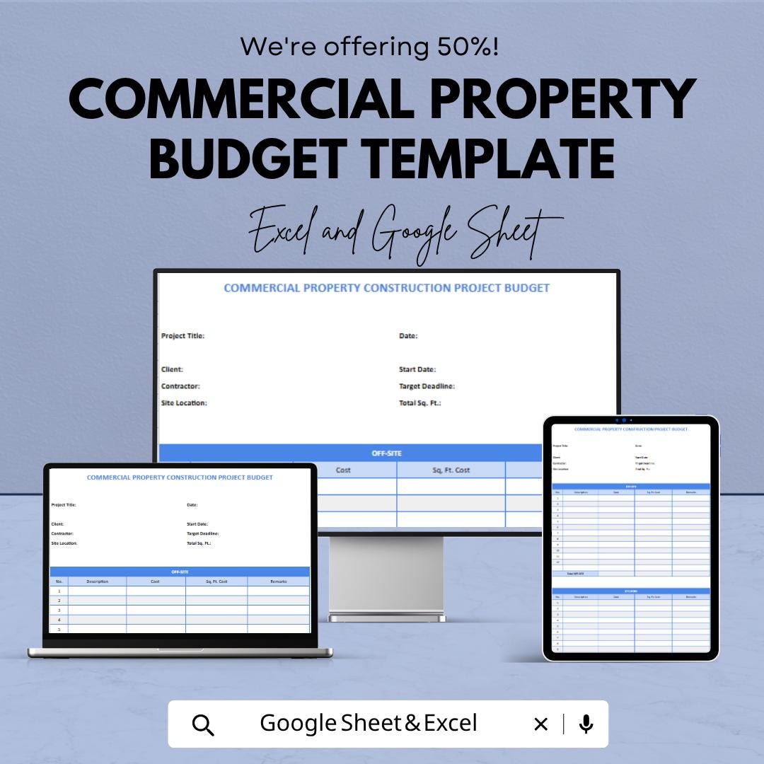 Commercial Property Budget Template | Real Estate Budget Spreadsheet | Construction Project Cost Tracker | Excel & Google Sheets