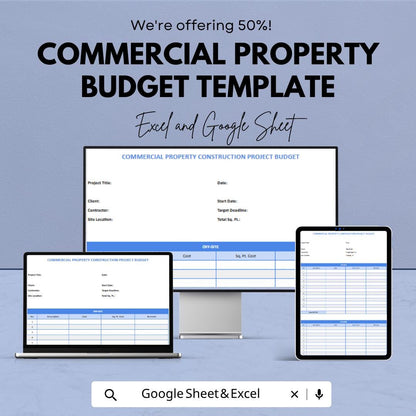 Commercial Property Budget Template | Real Estate Budget Spreadsheet | Construction Project Cost Tracker | Excel & Google Sheets