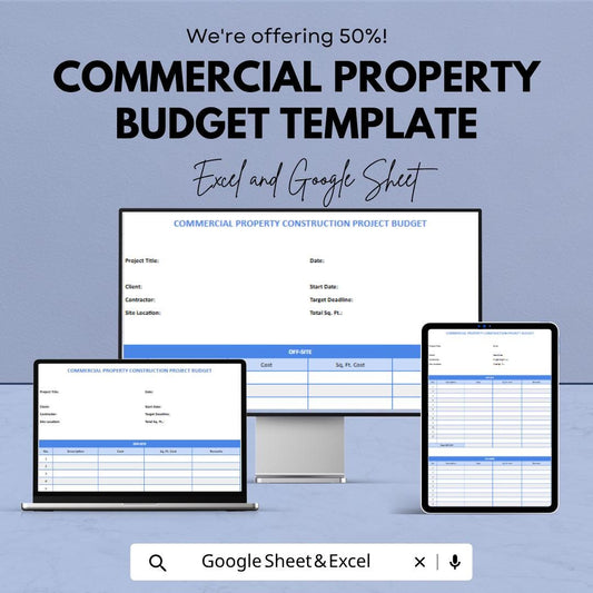 Commercial Property Budget Template | Real Estate Budget Spreadsheet | Construction Project Cost Tracker | Excel & Google Sheets