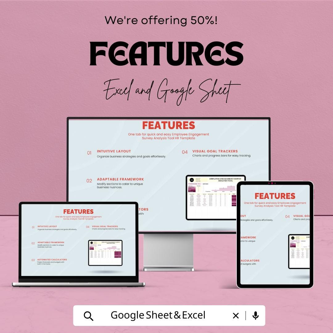 Employee Engagement Survey Analysis Tool | HR Survey Analysis Template | Excel & Google Sheets | Employee Feedback Dashboard