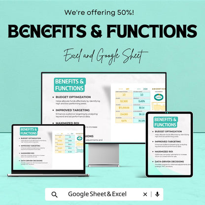 PPC ROI Analysis Sheet | Advertising Campaign Tracker | Google Sheets & Excel | Conversion Rate Report | ROI Dashboard