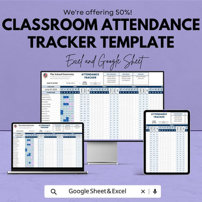 Classroom Attendance Tracker Template | Student Attendance Sheet | Teacher Planner | School Attendance Register | Google Sheets & Excel |