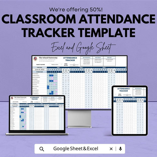 Classroom Attendance Tracker Template | Student Attendance Sheet | Teacher Planner | School Attendance Register | Google Sheets & Excel |