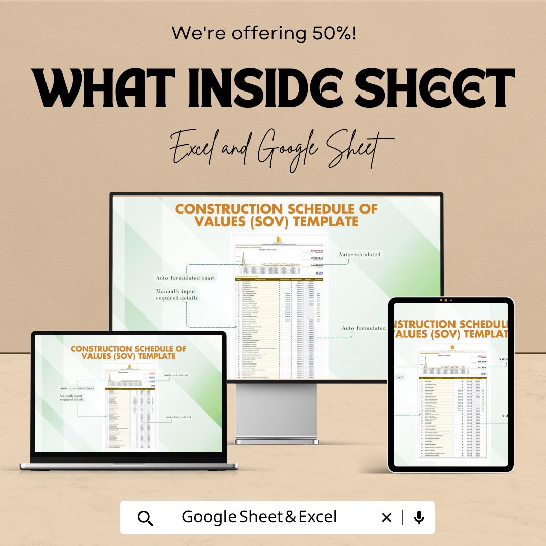 Construction Schedule of Values Template | SOV Spreadsheet | Construction Cost Tracker Template | Project Budget & Billing Sheet