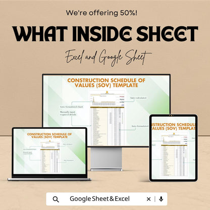 Construction Schedule of Values Template | SOV Spreadsheet | Construction Cost Tracker Template | Project Budget & Billing Sheet