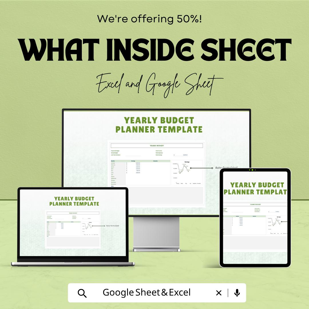 Yearly Budget Planner Template Excel Google Sheets | Annual Budget Spreadsheet | Personal Finance Tracker | Household Budget Planner |