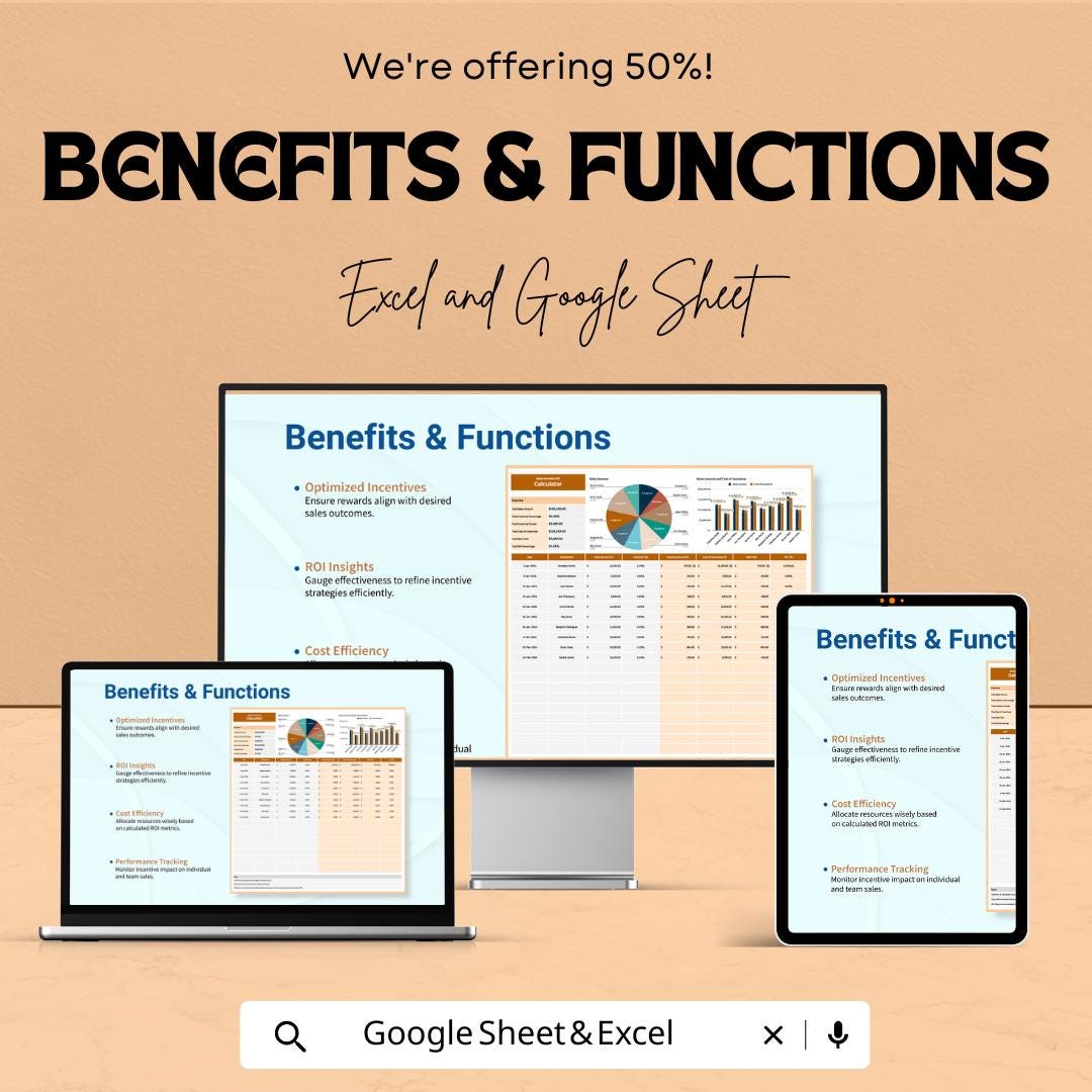 Sales Incentive ROI Calculator Sheet - Excel and Google Sheet for ROI Tracking and Optimization - Commission & Performance Analysis Template
