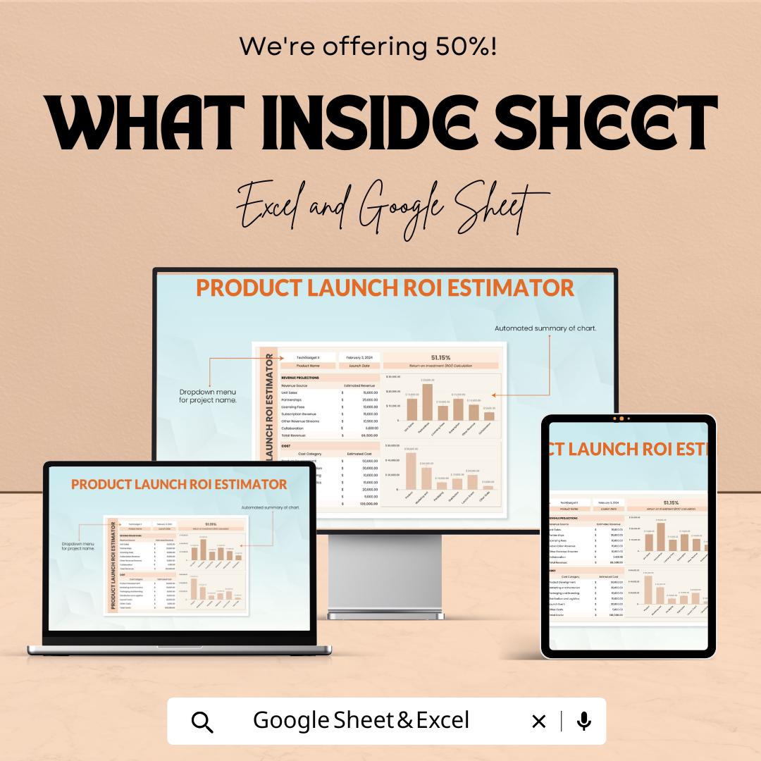 Product Launch ROI Estimator Template | Return on Investment Calculator | Business Planning Spreadsheet | Excel & Google Sheets