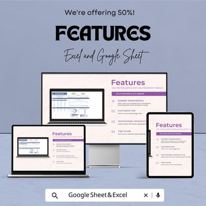 Analysis Report Template | Business Report Excel and Google Sheets | Financial Dashboard Spreadsheet | Data Analysis & Profit Tracker