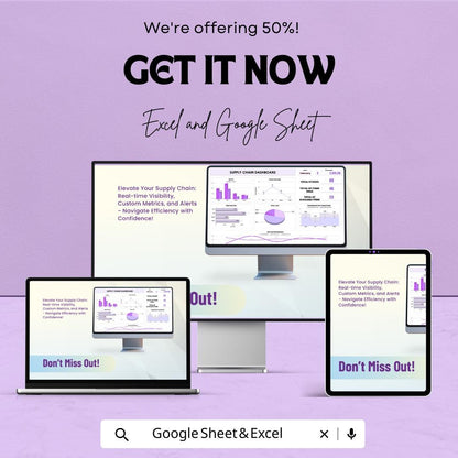 Supply Chain Dashboard Sheet | Excel & Google Sheets | Inventory KPI Tracker | Supplier Report | Logistics Metrics | Automated Charts