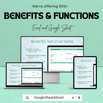 Medical Receipt Template - Editable Excel & Google Sheets - Patient Billing, Invoice Tracker, Medical Report Form