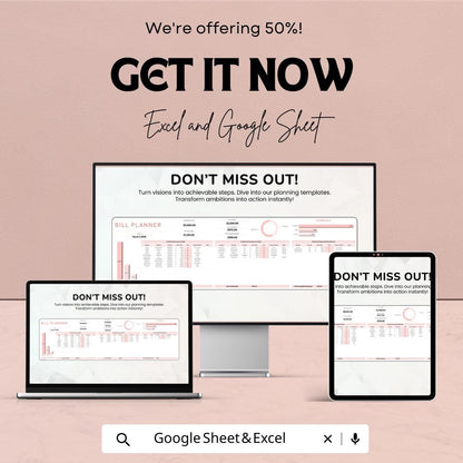 Bill Planner Template Excel and Google Sheets | Monthly Bill Tracker Spreadsheet | Budget Bill Organizer | Expense & Payment Tracker