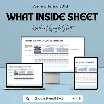 Hotel Annual Budget Template, Hotel Financial Planner, Hospitality Budget Spreadsheet, Revenue and Expense Tracker