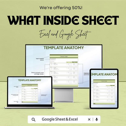 Contract Ledger Template | Excel Contract Accounting Spreadsheet | Google Sheets Financial Tracker | Contractor Payment Ledger |