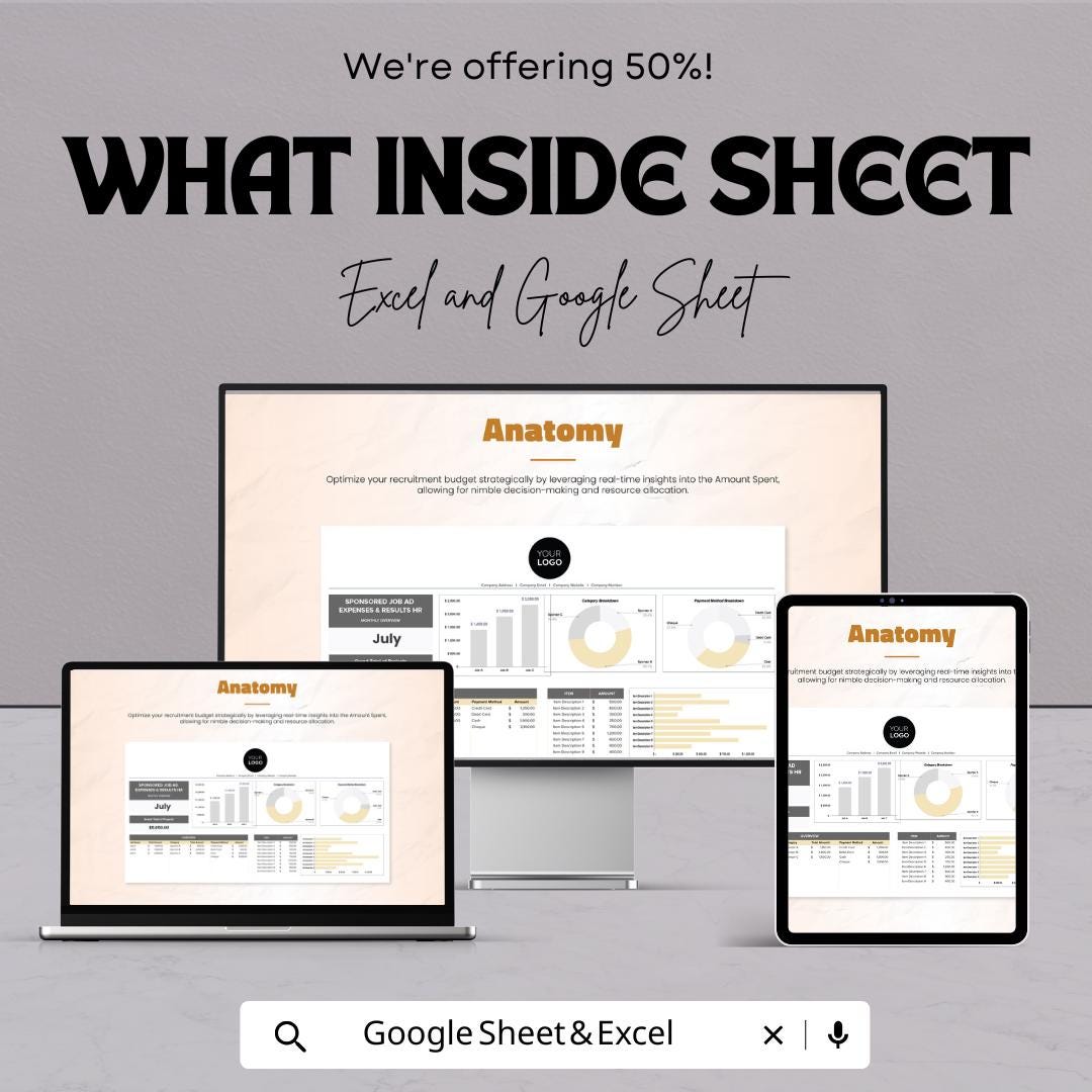 Sponsored Job Ad Expenses and Results HR Template | Excel & Google Sheets | Recruitment Cost Tracker | Hiring Performance Report