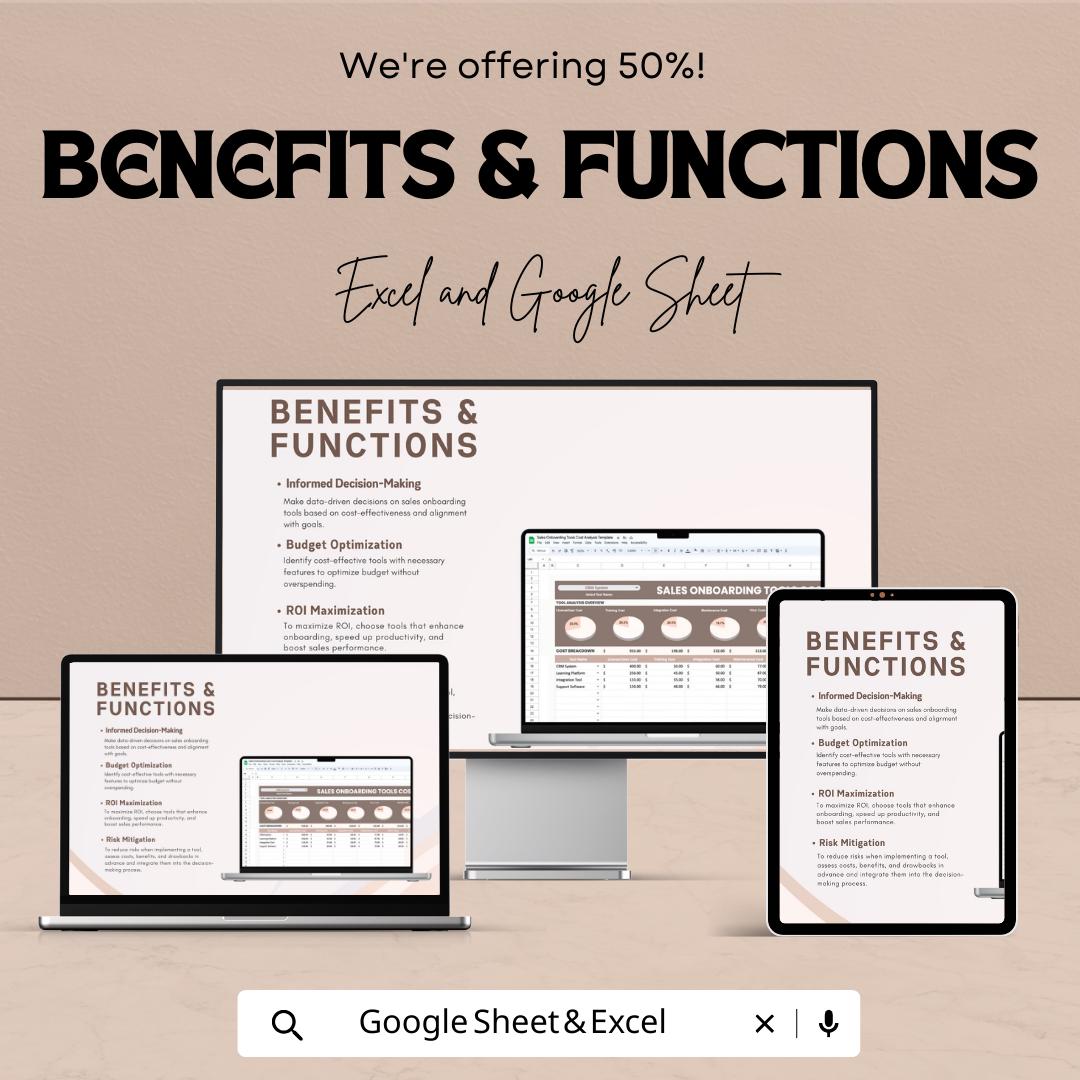 Sales Onboarding Tools Cost Analysis Template | Excel & Google Sheets | Sales Budget Planner | ROI Cost Tracking Spreadsheet