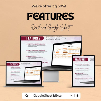 Transport and Logistics Marketing KPI Scorecard Sheet - Excel & Google Sheet Template for Marketing Performance