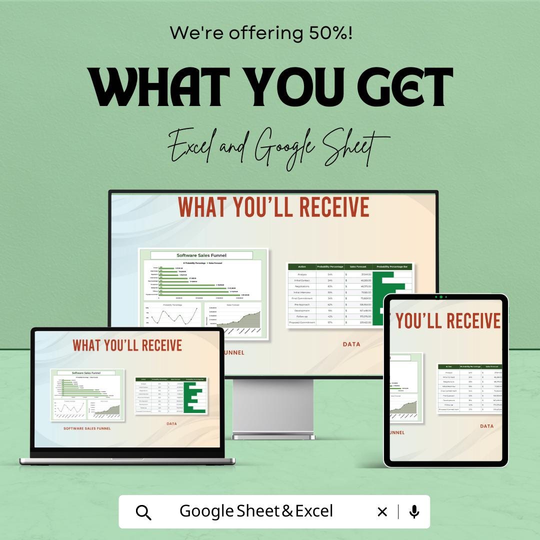 Software Sales Funnel Template | Sales Pipeline Tracker | Revenue Forecast Spreadsheet | Excel & Google Sheets