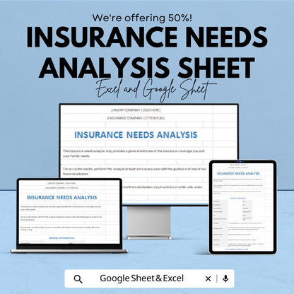 Insurance Needs Analysis Sheet - Excel & Google Sheets Template for Tailored Insurance Solutions - Comprehensive Coverage Planner