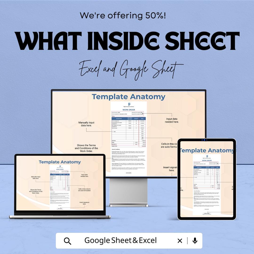 Work From Home Service Order Sheet | Google Sheets & Excel | Remote Work Agreement Template | Editable Work Order Form | Freelancer Invoice