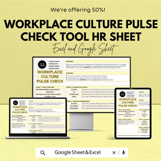 Workplace Culture Pulse Check Tool | HR Survey Template Excel & Google Sheets | Employee Engagement and Feedback Form