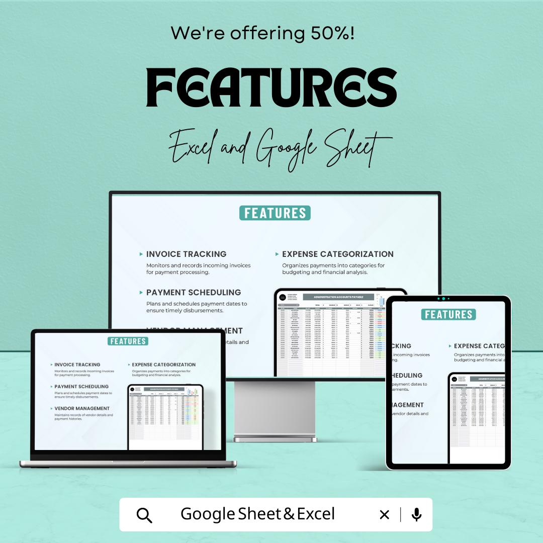 Administration Accounts Payable Template | Excel & Google Sheets | Invoice Tracking Spreadsheet | Vendor Management | Payment Schedule