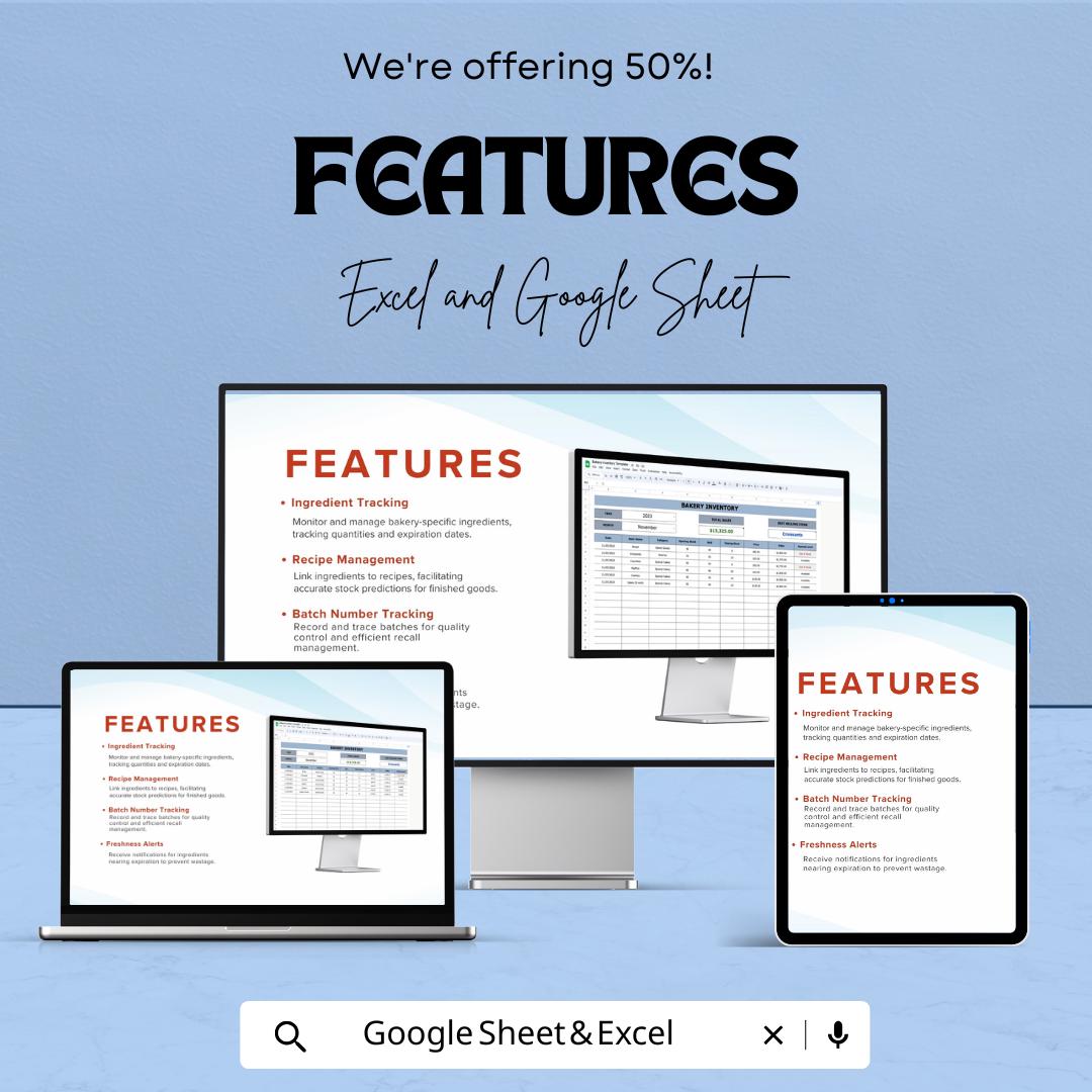 Bakery Inventory Sheet | Excel and Google Sheets | Track Sales, Stock & Best-Selling Items | Bakery Management Template