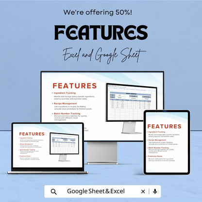 Bakery Inventory Sheet | Excel and Google Sheets | Track Sales, Stock & Best-Selling Items | Bakery Management Template