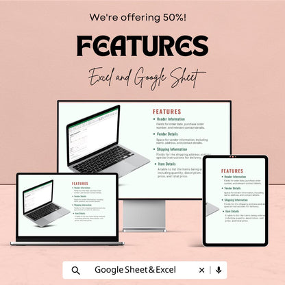 Formal Purchase Order Sheet | Fillable Excel & Google Sheet Template | Professional Procurement Template | Editable Order Form