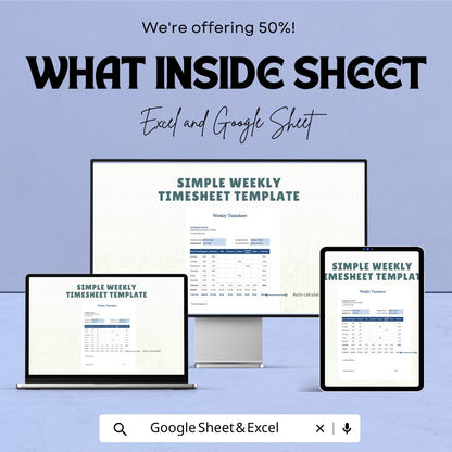 Simple Weekly Timesheet Template for Excel & Google Sheets | Track Work Hours | Instant Download | 50% Off