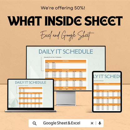 Blank Daily IT Schedule Sheet | Excel & Google Sheet Template | Task Organizer | Shift Planner | Employee Task Tracker | 50% OFF Now!