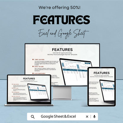 Monthly Finance Budget Planner Sheet | Track Income, Expenses, and Savings | Budget Planner for Personal Finance | Financial Tracker