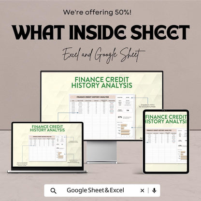 Finance Credit History Analysis Template | Credit Report Tracker | Financial Review Spreadsheet | Excel and Google Sheets | Credit Score Log