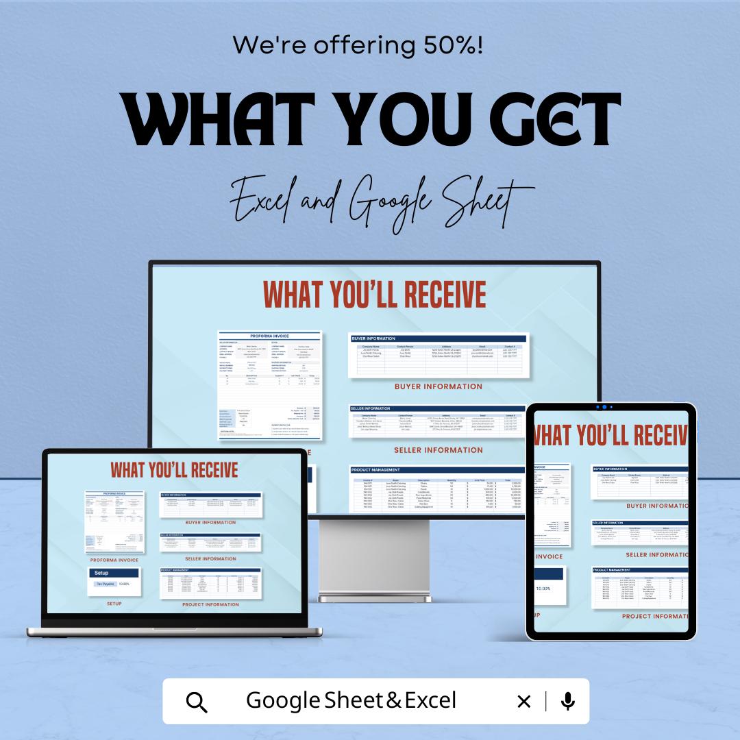 Proforma Invoice Template - Excel & Google Sheets - Professional Invoice Generator - Customizable Invoice Sheet - Business Invoice Template