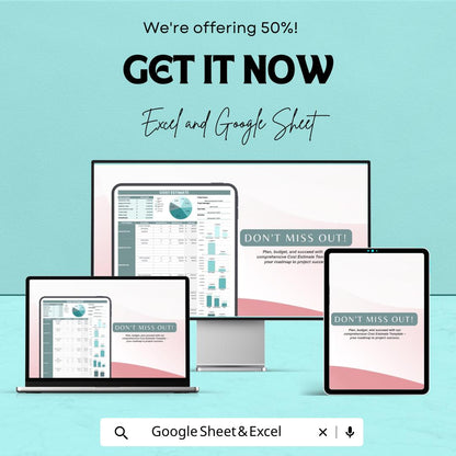 Cost Estimate Sheet - Excel & Google Sheets Template for Project Cost Estimation - 50% Off