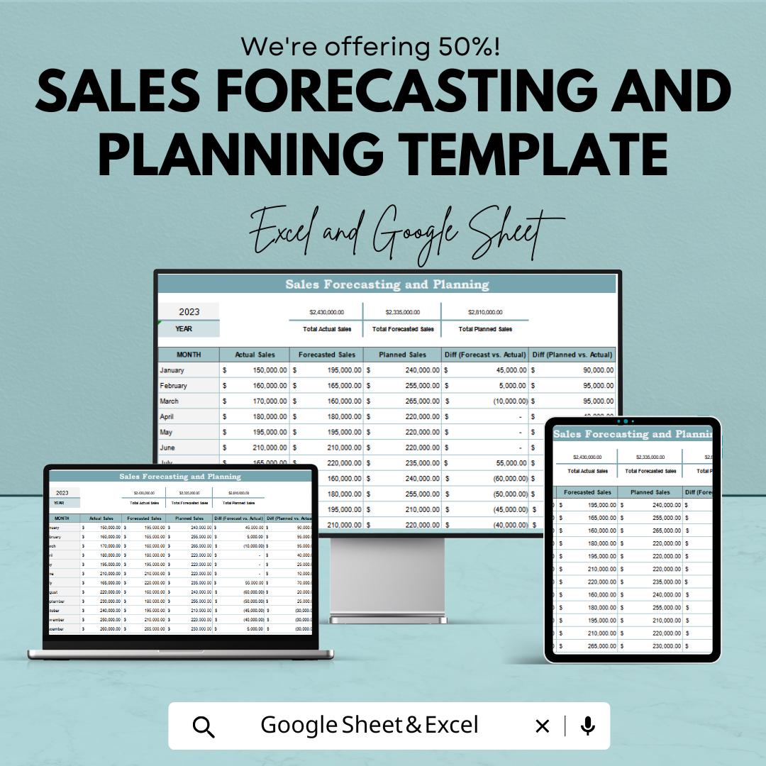 Sales Forecasting and Planning Template | Sales Projection Spreadsheet | Business Revenue Tracker | Excel & Google Sheet Template