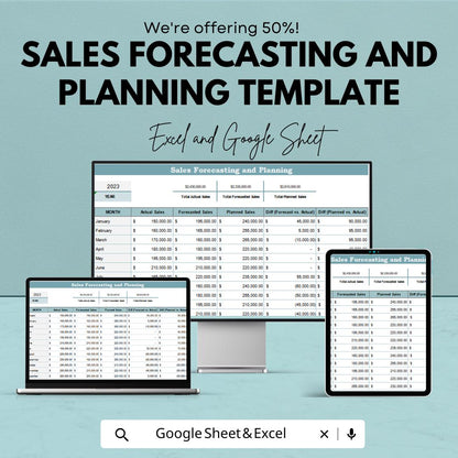 Sales Forecasting and Planning Template | Sales Projection Spreadsheet | Business Revenue Tracker | Excel & Google Sheet Template