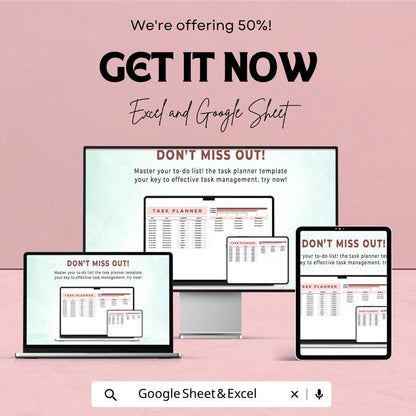 Task Planner Spreadsheet Template | To Do List Spreadsheet | Task Tracker Template | Productivity Planner | Daily Work Planner