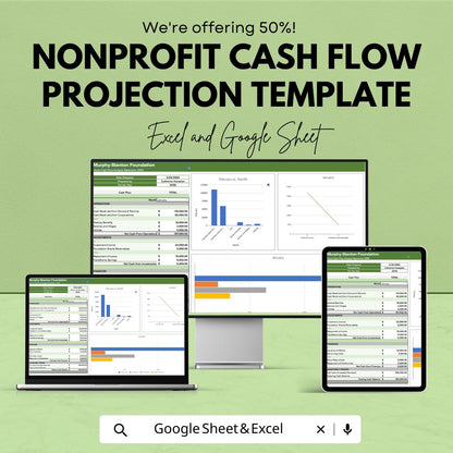 Nonprofit Cash Flow Projection Template, Nonprofit Budget Planner, Charity Finance Tracker, Donation Tracking sheet, Cash Flow Forecast