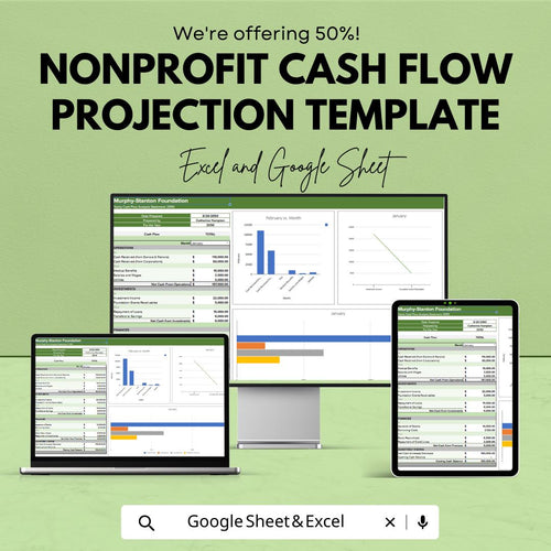 Nonprofit Cash Flow Projection Template, Nonprofit Budget Planner, Charity Finance Tracker, Donation Tracking sheet, Cash Flow Forecast