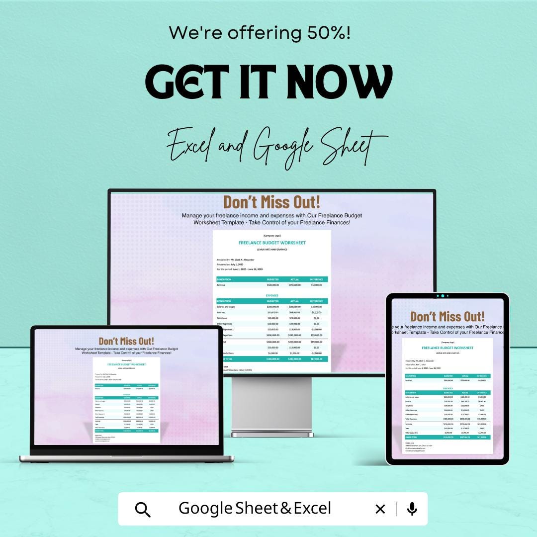 Freelance Project Budget Template | Excel and Google Sheets | Income & Expense Tracker | Freelancer Finance Planner | Budget Worksheet