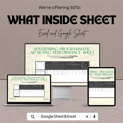 Advertising Programmatic Ad Buying Performance Sheet | Excel & Google Sheets Template | Ad Performance Tracker | Media Buying Dashboard
