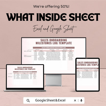 Sales Onboarding Milestones Log Template | Excel & Google Sheets | Sales Training Tracker | Employee Onboarding Progress Log