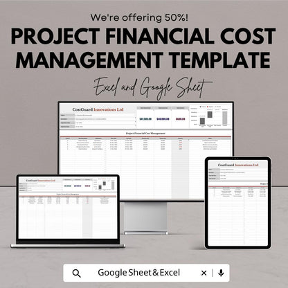 Project Financial Cost Management Template | Project Cost Control Spreadsheet | Budget and Expense Tracker | Excel & Google Sheets