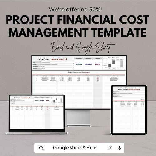 Project Financial Cost Management Template | Project Cost Control Spreadsheet | Budget and Expense Tracker | Excel & Google Sheets