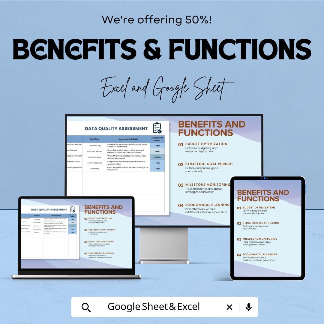 Data Quality Assessment Sheet | Excel and Google Sheets Template for Data Accuracy & Analysis