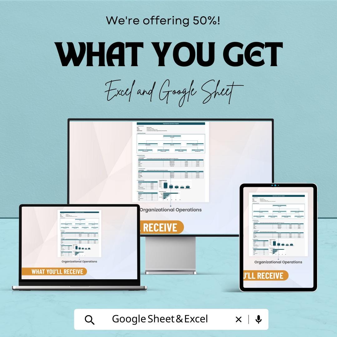 Organizational Operation Template | Business Operations Planner | Workflow and Structure System | Excel & Google Sheets